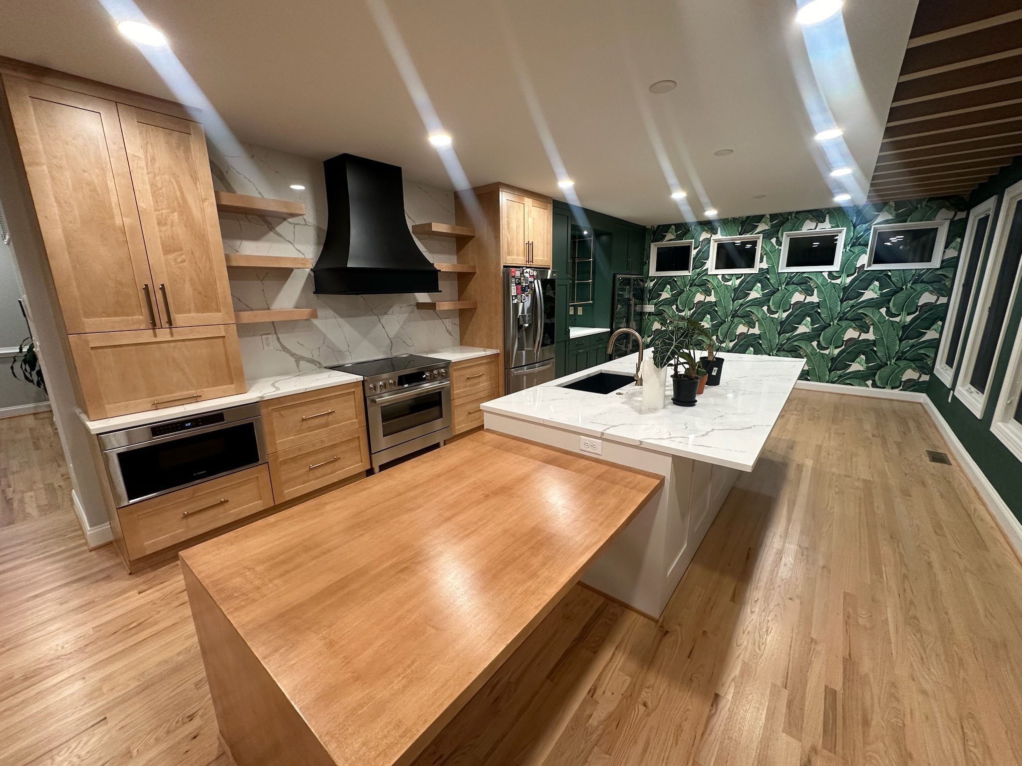 Stylish Kitchen with Botanical Accent Wall